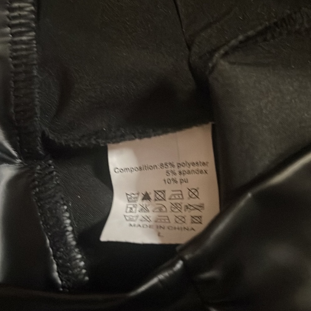 Black Faux Leather Leggings with Wide Waistband - Picture 5 of 6